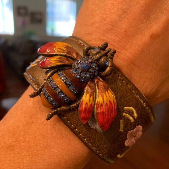 Leather Band Bracelet Cuff with Embellishments - Picture 3 of 5